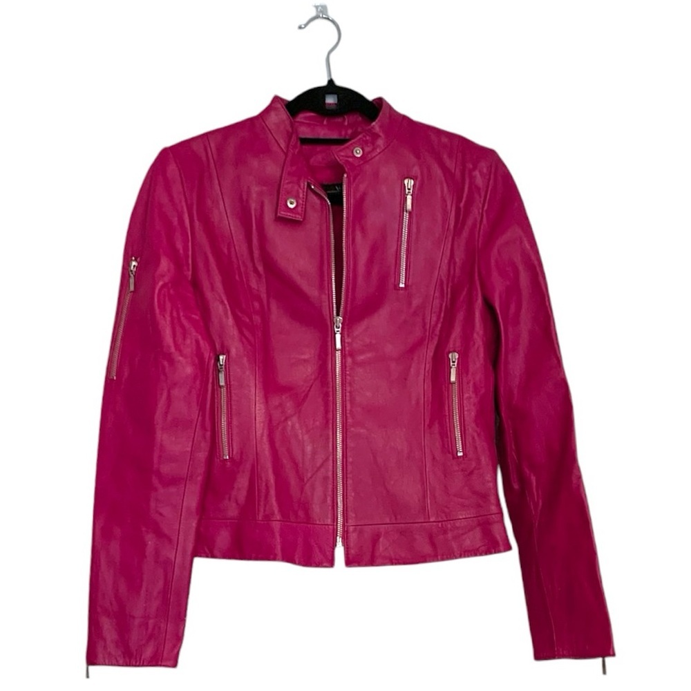 Id. Collection Pink Leather Moto Jacket Vintage Women Size 8 FLAWED - SEE NOTES